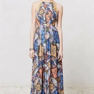 Ranna Gill Geometric Orange and Blue Patterned Garment Anthropologie XS Condesa